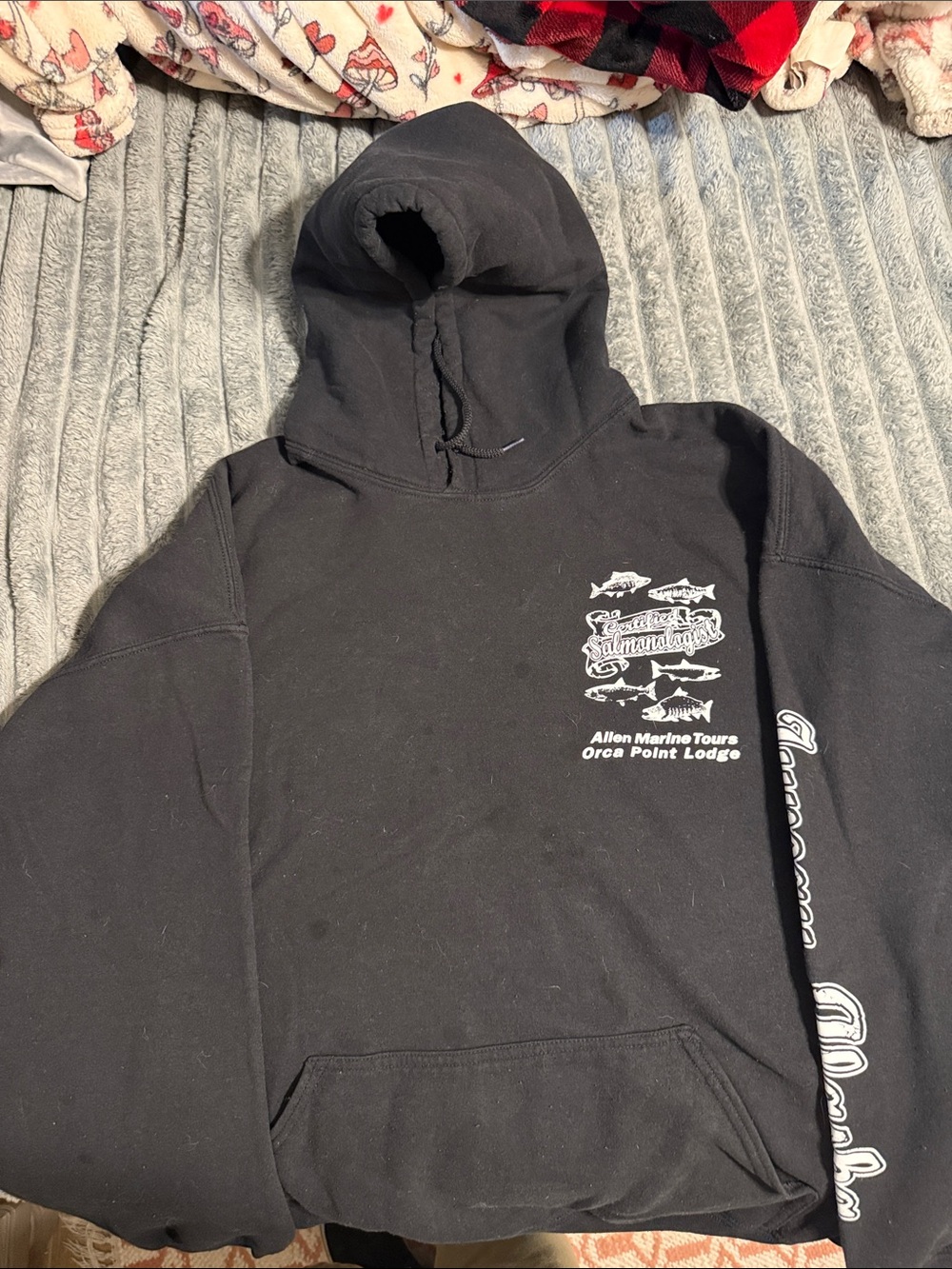 Gildan Black Crewneck Pullover Hoodie with White Graphic